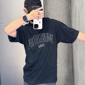 Balenciag*巴黎世家字母刺绣T恤