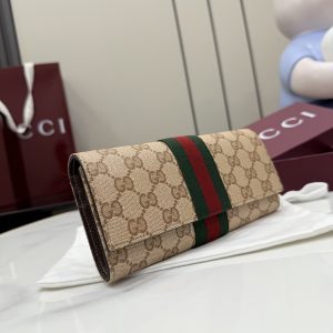 Gucci古驰经典紅綠织带長夾