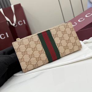 Gucci古驰紅綠经典织带拉鍊長夾